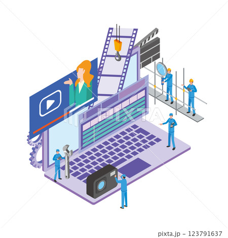 動画編集する人々ののイメージイラスト 動画編集する人々ののイメージイラスト 123791637