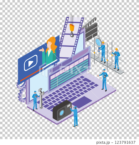 動画編集する人々ののイメージイラスト 動画編集する人々ののイメージイラスト 123791637