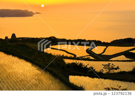【山口県】東後畑棚田の夕焼け 123792136