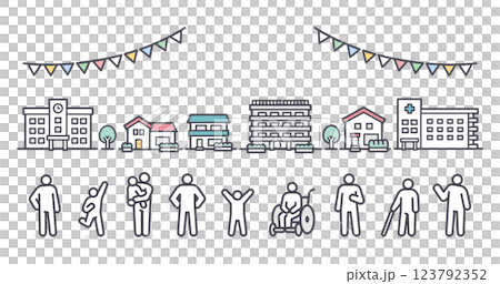 Simple icon illustration of city and people 123792352