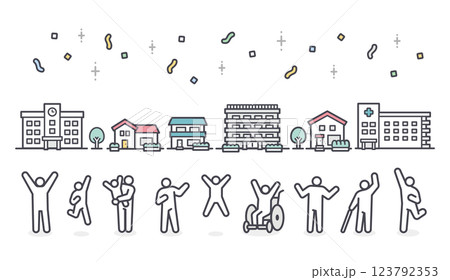Simple icon illustration of city and people 123792353
