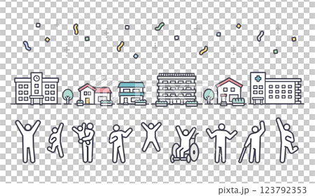Simple icon illustration of city and people 123792353