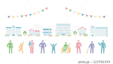 Simple icon illustration of city and people 123792354