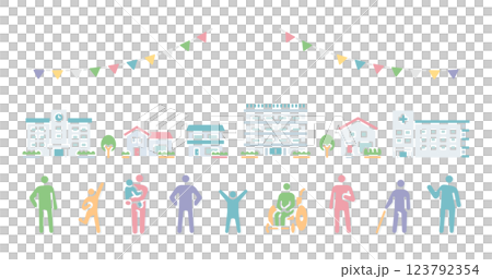 Simple icon illustration of city and people 123792354