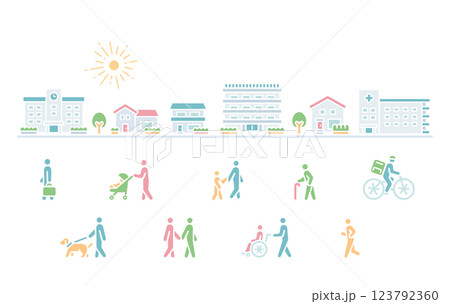 City facilities, buildings and people walking 123792360