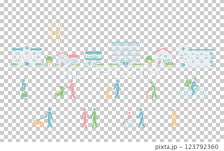 City facilities, buildings and people walking 123792360