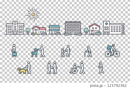 City facilities, buildings and people walking 123792362