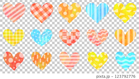 Illustration set of colorful hearts with patterns Vector material 123792776