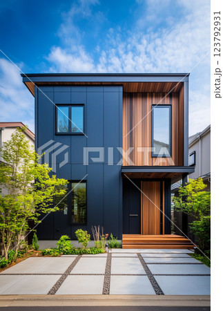 住宅イメージ　モダンな戸建て住宅 123792931
