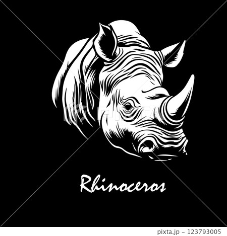 Rhinoceros head on black background. hand drawing. Not AI, Vector illustration Rhinoceros head on black background. hand drawing. Not AI, Vector illustration 123793005