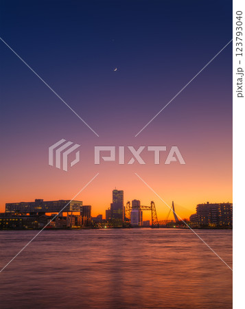 Rotterdam, The Netherlands. View at the city center. Evening view. Cityscape in the evening Rotterdam, The Netherlands. View at the city center. Evening view. Cityscape in the evening 123793040