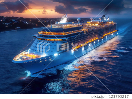 Luxury cruise chip voyage on summer night for bext holiday vacation.Macro.AI Generative. 123793217