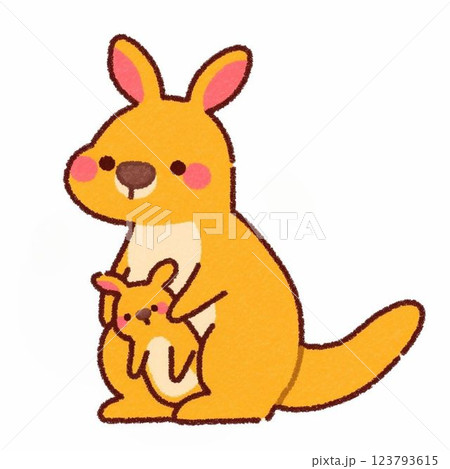 デフォルメ、カンガルーの親子、イラスト、素材、アイコン デフォルメ、カンガルーの親子、イラスト、素材、アイコン 123793615