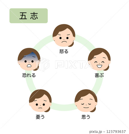 東洋医学　人体の五行分類　五志 123793637