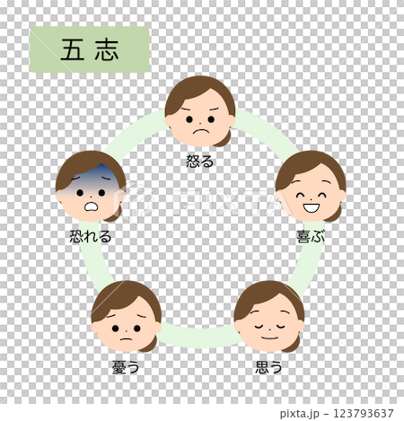 Oriental medicine: classification of the five elements of the human body, five emotions 123793637