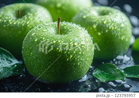 Fresh Green Apples with Water Droplets for Healthy Lifestyle and Food Photography Generative AI 123793957
