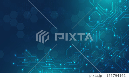 Circuit board digital abstract background. Motherboard technology texture design. AI semiconductor and computer processor on tech bg. Vector illustration 123794161