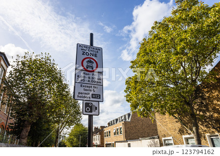 Traffic Restriction Sign in a Residential Area 123794162