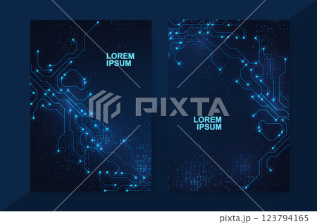 Modern digital technology design template for a brochure, flyer, cover, report, poster, header, banner, presentation. Digital tech motherboard texture design. Vector illustration 123794165