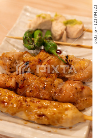居酒屋の美味しい焼鳥盛り合わせ 居酒屋の美味しい焼鳥盛り合わせ 123794323