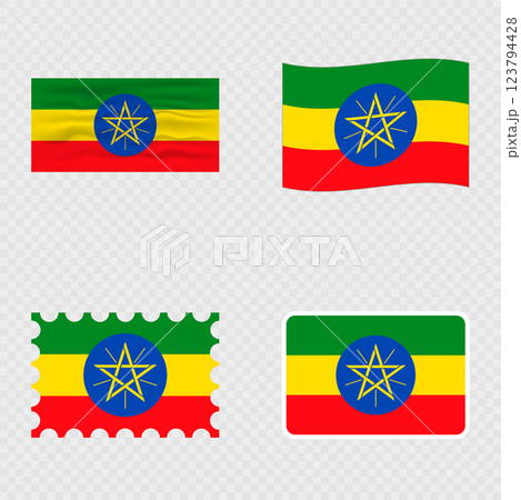 Ethiopia national flag in four different styles. Ethiopia national flag in four different styles. 123794428