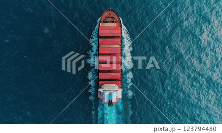 Container ship of ocean concept. Cargo Ship Traversing Through Coastal Ripples and Waves in Open Ocean Container ship of ocean concept. Cargo Ship Traversing Through Coastal Ripples and Waves in Open Ocean 123794480