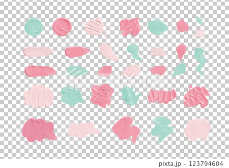 春色のかわいい立体的な絵の具の塗り　抽象的な装飾イラストセット　ペンキ　ペイント　顔料　塗料　厚塗り 123794604
