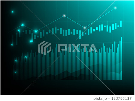 Stock market or forex trading graph and candlestick chart suitable for financial investment concept. Economy trends background for business idea and abstract finance background. Vector illustration. 123795137