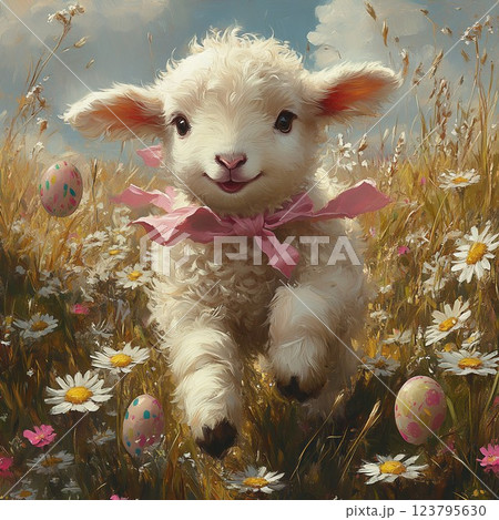 A happy Easter lamb 123795630