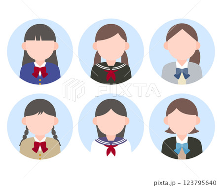 女学生のシンプルアイコンセット 女学生のシンプルアイコンセット 123795640