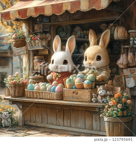 Easter marketplace with cute animal vendors 123795691