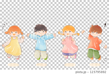 孩子們一起跳躍的插圖 123795892