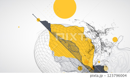 Abstract image of a wireframe sphere with a plexus effect. Science and technology creative theme. Vector. 123796004