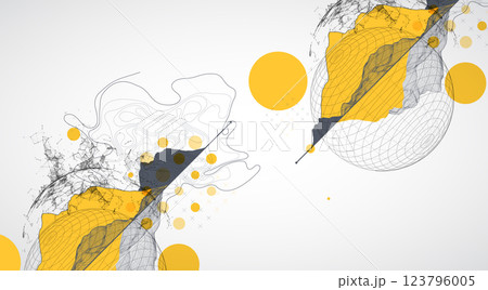 Abstract image of a wireframe sphere with a plexus effect. Science and technology creative theme. Vector. 123796005