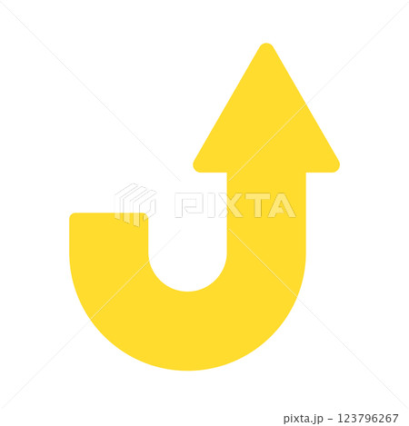 上向きにカーブする黄色い矢印のアイコン - 注目や注意、急上昇などのイメージイラスト素材 123796267