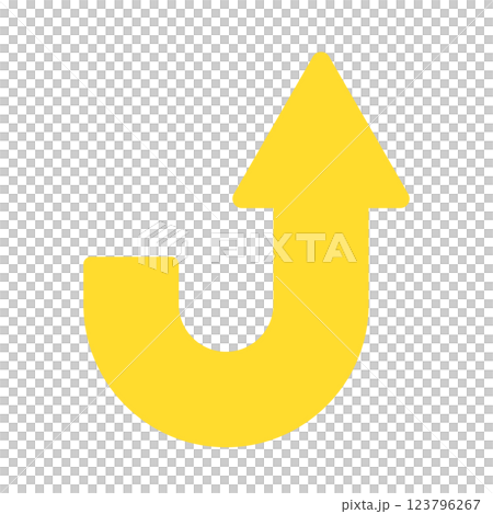 上向きにカーブする黄色い矢印のアイコン - 注目や注意、急上昇などのイメージイラスト素材 123796267