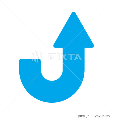 上向きにカーブする水色の矢印のアイコン - 急上昇や増加、Uターンなどのイメージイラスト素材 123796269