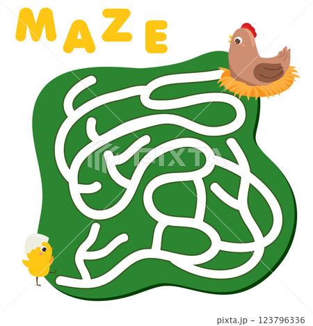 Maze puzzle. Help chicken find mother hen. Activity for toddlers. educational children game 123796336