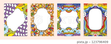Wavy frame. Cute retro border. Groovy rainbow. Fun wave pattern shapes. Scallop y2k girly line. Psychedelic flower. Surreal checkered grid. Hallucinogen mushroom. Vector backgrounds set Wavy frame. Cute retro border. Groovy rainbow. Fun wave pattern shapes. Scallop y2k girly line. Psychedelic flower. Surreal checkered grid. Hallucinogen mushroom. Vector backgrounds set 123796409