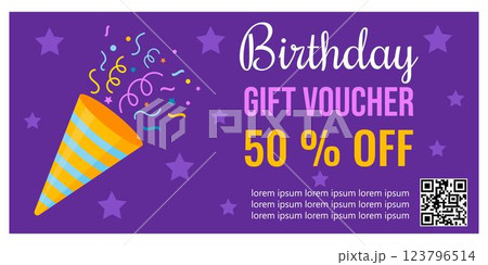 Gift voucher, birthday certificate with festive design. Gift voucher, birthday certificate with festive design. 123796514