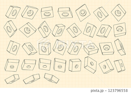 Mechanical engineering drawings on sepia background. Cutter, assembly tool with replaceable multi-faceted plate. Technical Design. Cover. Blueprint. Vector illustration. Mechanical engineering drawings on sepia background. Cutter, assembly tool with replaceable multi-faceted plate. Technical Design. Cover. Blueprint. Vector illustration. 123796558