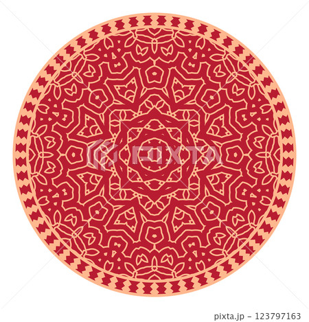 Vector Japanese pattern in oriental geometric traditional style. Festive ornament for lunar chinese new year decoration. Red and golden asian creative motif. Abstract Waves and Circles 123797163