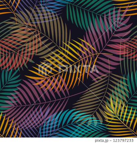 Palm leaves colorful seamless pattern 123797233