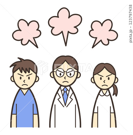 プンプン怒っている医療従事者3人 123797438