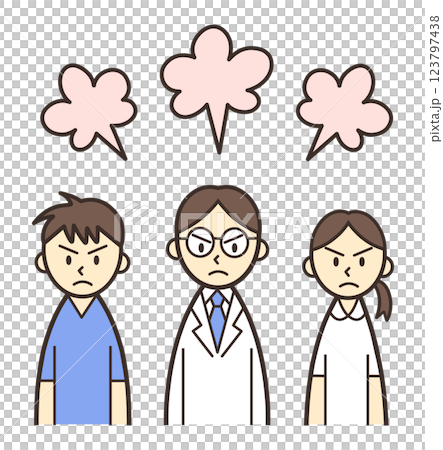 プンプン怒っている医療従事者3人 123797438