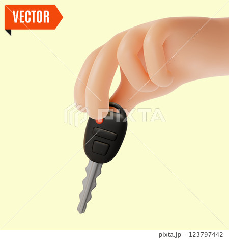 3d Hand Putting Car Key Cartoon Design Style. Vector illustration of Purchase or Rental of a Vehicle Concept 123797442