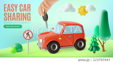 3d Easy Car Sharing Concept Ads Banner Promotion Poster Card. Vector illustration of Carsharing Service for Trip 3d Easy Car Sharing Concept Ads Banner Promotion Poster Card. Vector illustration of Carsharing Service for Trip 123797447