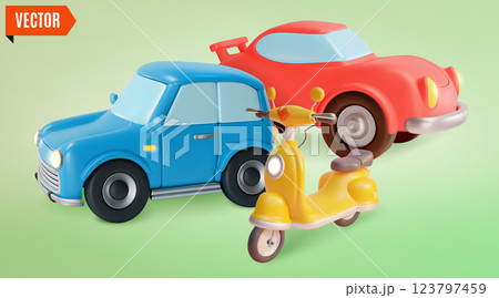 3d Traffic Rules Concept Different Car and Scooter Set Cartoon Design Style. Vector illustration of Sport Racing Automobile and Motorbike 3d Traffic Rules Concept Different Car and Scooter Set Cartoon Design Style. Vector illustration of Sport Racing Automobile and Motorbike 123797459