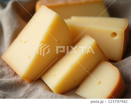 Artisanal Herb-Infused Traditional Cheese Wheels and Wedges A Rustic Gastronomic Still Life Composition 123797482