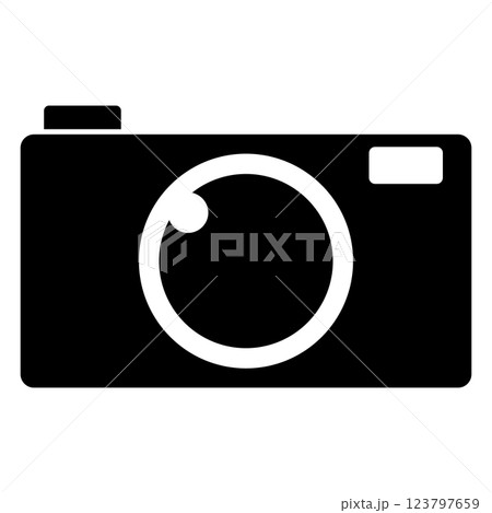 白黒のシンプルでフラットなカメラアイコン　白背景 123797659